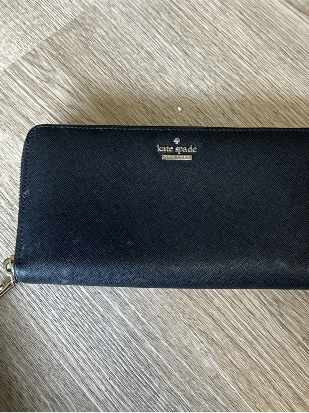 kate spade Black Saffiano Zip-Around Wallet with Gold Logo